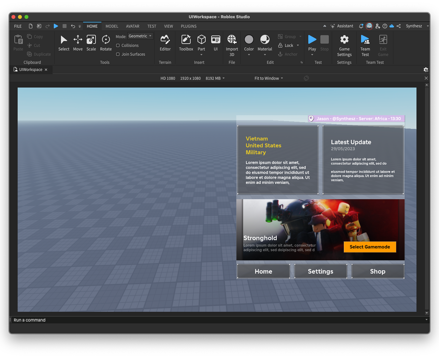 RoGold Ultimate Studio Plugin inside Roblox Studio